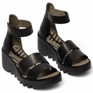 BONO290FLY - Women's Wedge Heel Open Toe Leather Sandals - Black - Fly London - 2