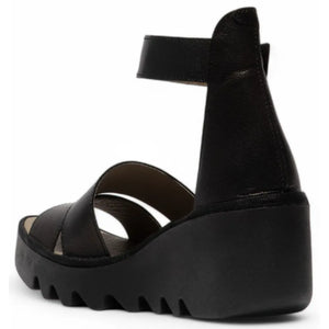 BONO290FLY - Women's Wedge Heel Open Toe Leather Sandals - Black - Fly London - 3
