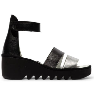 BONO290FLY - Women's Wedge Heel Open Toe Leather Sandals - Silver - Fly London - 5