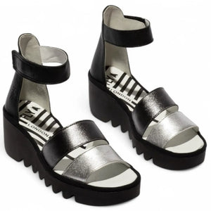 BONO290FLY - Women's Wedge Heel Open Toe Leather Sandals - Silver - Fly London - 6