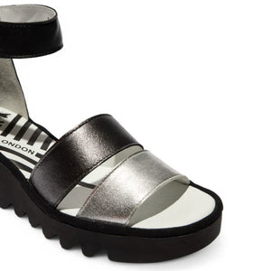 BONO290FLY - Women's Wedge Heel Open Toe Leather Sandals - Silver - Fly London - 8