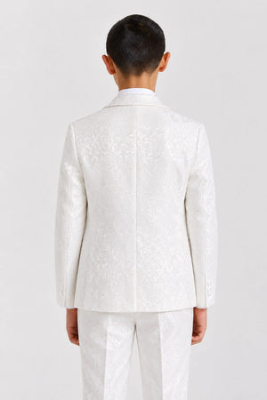 Boys White Floral Jacquard 4-Piece Shawl Lapel Suit - Brunello - 5