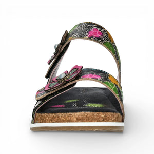 Brcyano 32 - Women's Black Floral Leather Strappy Slipper - Laura Vita - 3