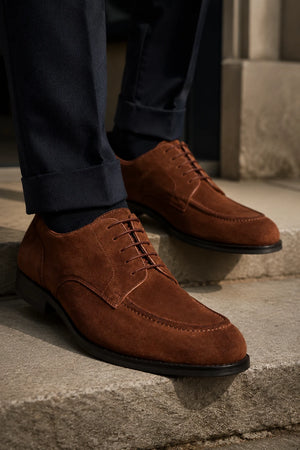 Brera - Buty derby męskie brązowe zamszowe klasyczne sznurowane - House of Cavani - 2