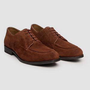 Brera - Buty derby męskie brązowe zamszowe klasyczne sznurowane - House of Cavani - 3