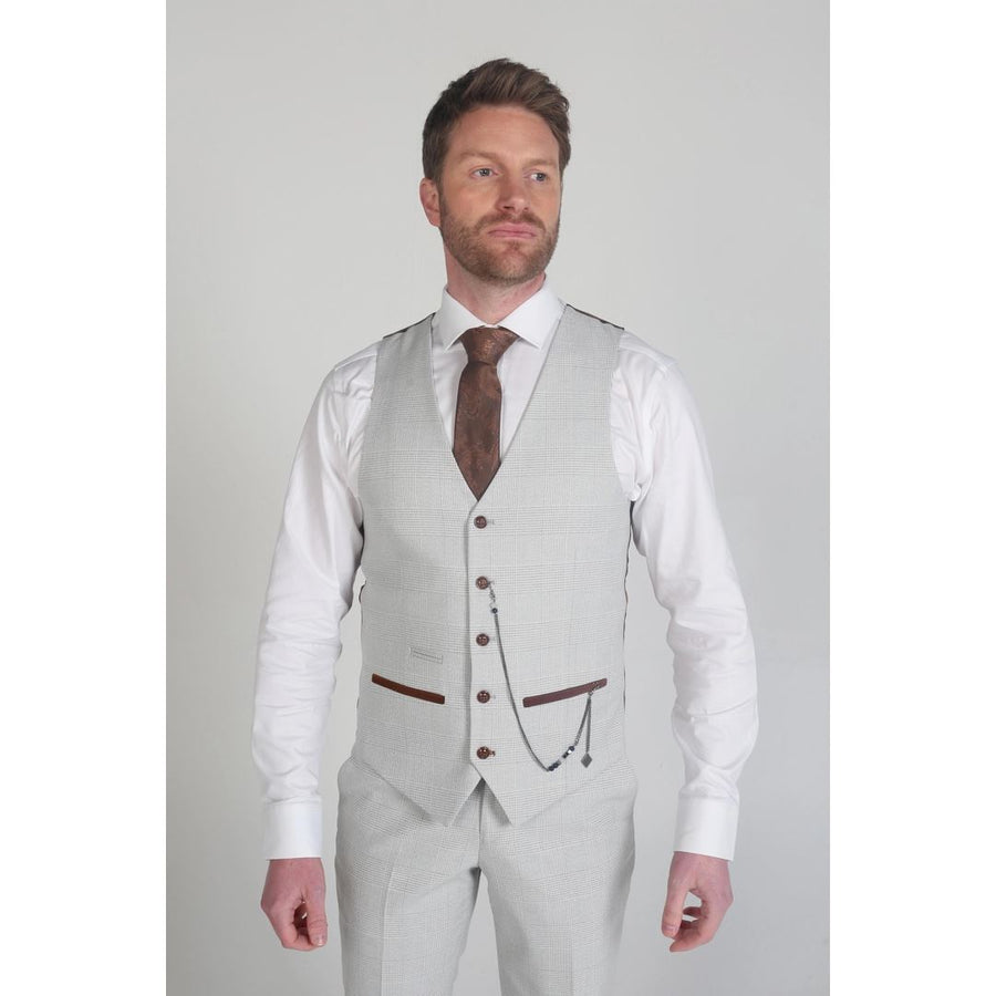 Mark - Men's Beige Check Waistcoat-TruClothing