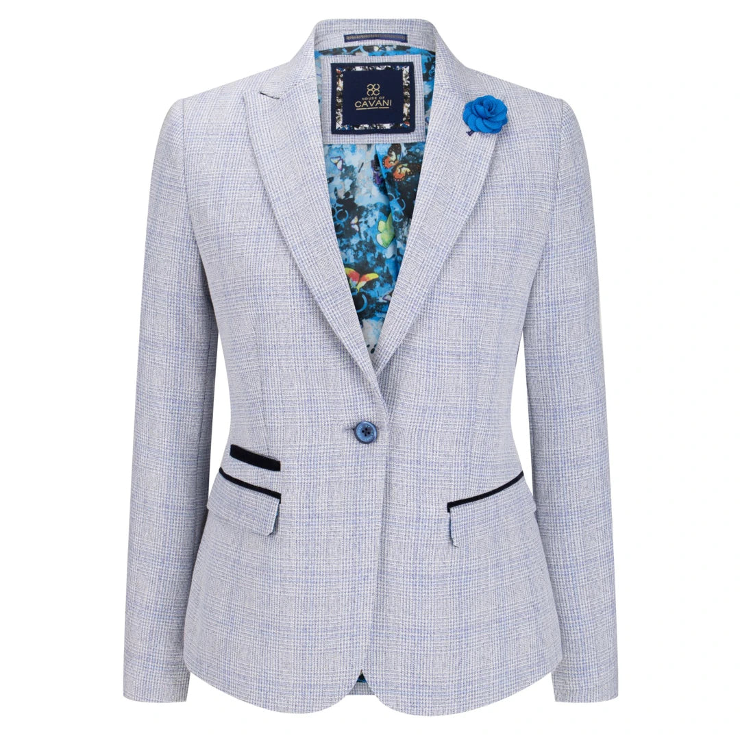 Caridi - Women Check Blazer Wool Blend Herringbone Tweed Brown Peaky Blinders - House of Cavani - 1