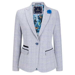 Caridi - Women Check Blazer Wool Blend Herringbone Tweed Brown Peaky Blinders - House of Cavani - 1