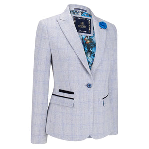 Caridi - Women Check Blazer Wool Blend Herringbone Tweed Brown Peaky Blinders - House of Cavani - 3
