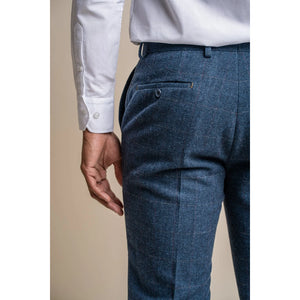 Carnegi - Men's Navy Check Tweed Trousers - House of Cavani - 4