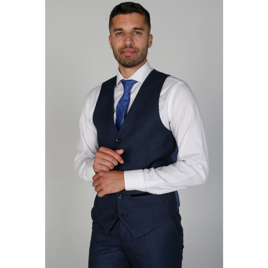 Arthur - Men's Birdseye Navy Waistcoat-TruClothing