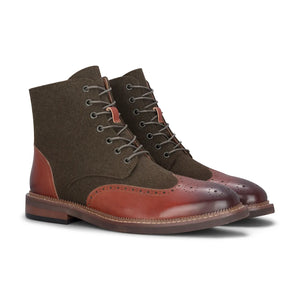 Clifford - Khaki brązowe buty za kostkę męskie skórzane z detalem brogue - Justin Reess - 2