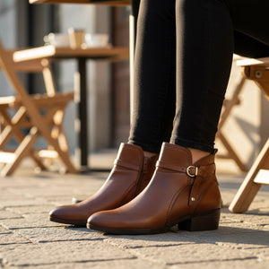 Daroca - Women’s Brown Leather Bootie Heeled Biker Boots - Pikolinos - 3