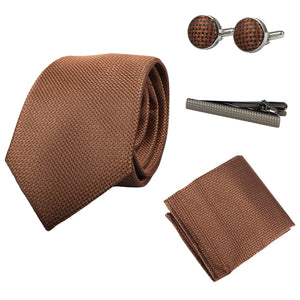 Diamond Neck Tie Gift Set Pocket Square Cuff Links Pin Tie For Shirt Satin - Brown - Paul Andrew - 19