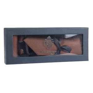 Diamond Neck Tie Gift Set Pocket Square Cuff Links Pin Tie For Shirt Satin - Brown - Paul Andrew - 20