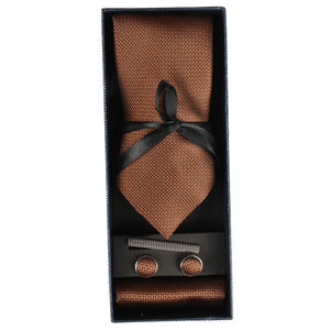 Diamond Neck Tie Gift Set Pocket Square Cuff Links Pin Tie For Shirt Satin - Brown - Paul Andrew - 21