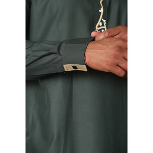 ED-200 - Men's Nehru Round Collar Embroidery Thobe - Green - Thobez - 12