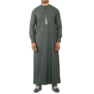 ED-200 - Men's Nehru Round Collar Embroidery Thobe - Green - Thobez - 8