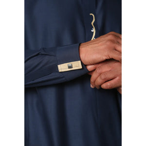ED-200 - Men's Nehru Round Collar Embroidery Thobe - Navy - Thobez - 19