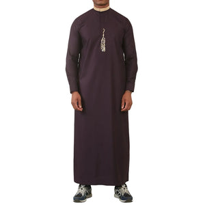 ED-200 - Men's Nehru Round Collar Embroidery Thobe - Purple - Thobez - 36