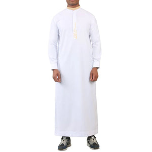 ED-200 - Men's Nehru Round Collar Embroidery Thobe - White - Thobez - 22
