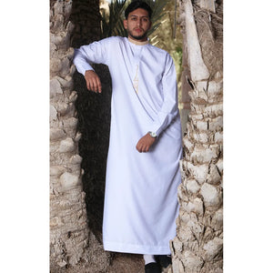ED-200 - Men's Nehru Round Collar Embroidery Thobe - White - Thobez - 23