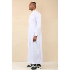ED-200 - Men's Nehru Round Collar Embroidery Thobe - White - Thobez - 27