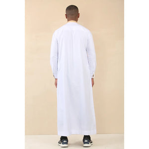 ED-200 - Men's Nehru Round Collar Embroidery Thobe - White - Thobez - 28