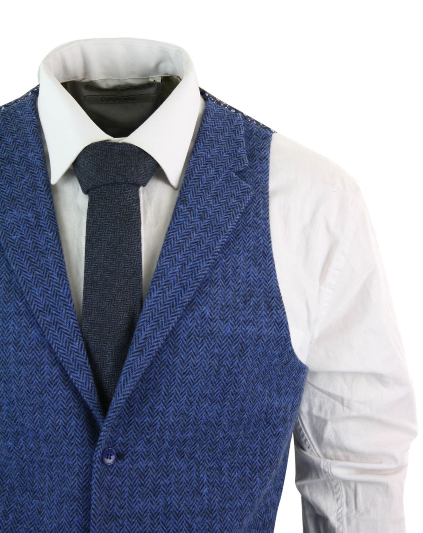 stz11 - Men's Grey Black Blue Waistcoat Tweed Herringbone Wool Blinders