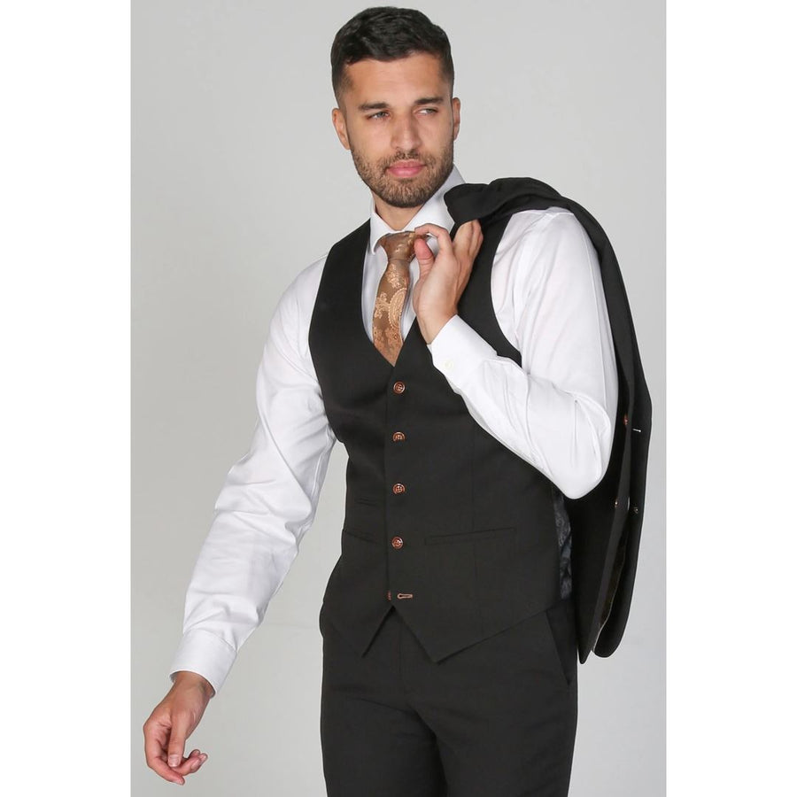 Mayfair- Men's Plain Black Waistcoat-TruClothing