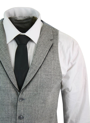 Mens Waistcoat Wool Check Herringbone Tweed Brown Black Classic Vintage Fit-TruClothing