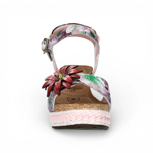 Facyo 75 - Sandales compensées femme violettes en cuir à motif floral - Laura Vita - 3