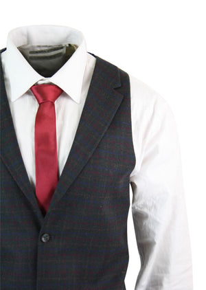 Mens Waistcoat Wool Check Herringbone Tweed Brown Black Classic Vintage Fit-TruClothing