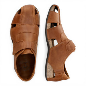 Fletcher Basics C5 - Brązowe skórzane sandały męskie - Panama Jack - 4