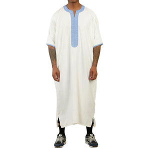 GG002 - Men's Moroccan Thobe Short Sleeve Gandoura - White - Thobez - 1