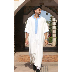 GG002 - Men's Moroccan Thobe Short Sleeve Gandoura - White - Thobez - 2