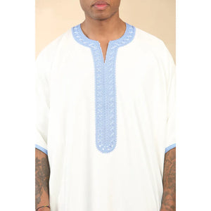 GG002 - Men's Moroccan Thobe Short Sleeve Gandoura - White - Thobez - 4