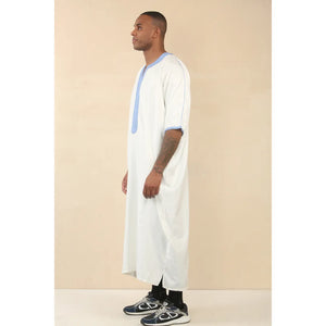 GG002 - Men's Moroccan Thobe Short Sleeve Gandoura - White - Thobez - 6
