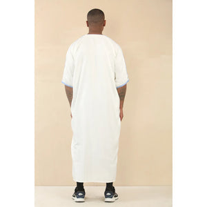 GG002 - Men's Moroccan Thobe Short Sleeve Gandoura - White - Thobez - 7