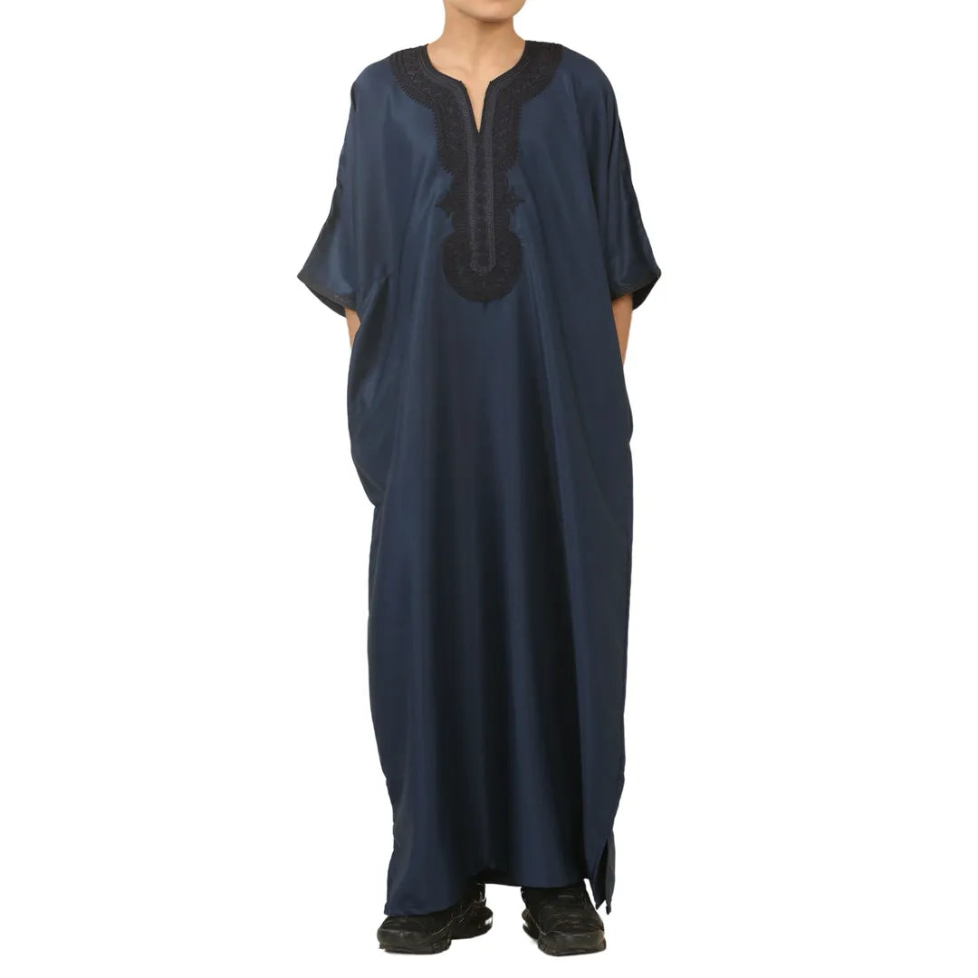 GG008 - Boys Moroccan Thobe Short Sleeve Gandoura - Navy - Thobez - 1