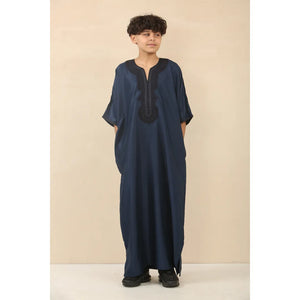 GG008 - Boys Moroccan Thobe Short Sleeve Gandoura - Navy - Thobez - 3