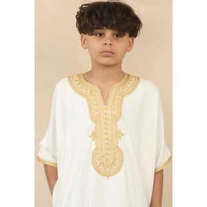 GG008 - Boys Moroccan Thobe Short Sleeve Gandoura - White - Thobez - 11