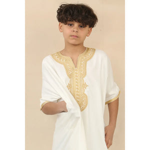 GG008 - Boys Moroccan Thobe Short Sleeve Gandoura - White - Thobez - 12
