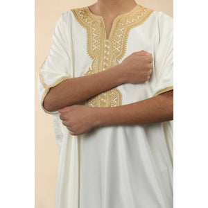 GG008 - Boys Moroccan Thobe Short Sleeve Gandoura - White - Thobez - 13