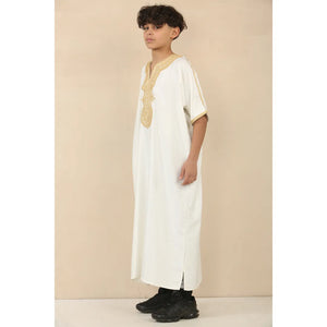GG008 - Boys Moroccan Thobe Short Sleeve Gandoura - White - Thobez - 15