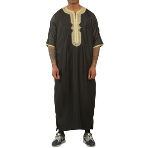 GG008 - Men's Moroccan Thobe Short Sleeve Gandoura - Black Gold - Thobez - 1