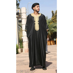 GG008 - Men's Moroccan Thobe Short Sleeve Gandoura - Black Gold - Thobez - 2
