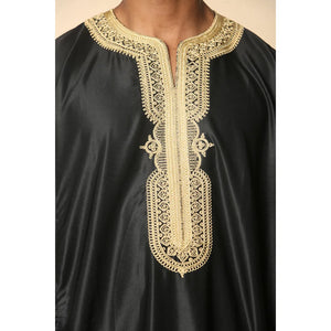 GG008 - Men's Moroccan Thobe Short Sleeve Gandoura - Black Gold - Thobez - 4