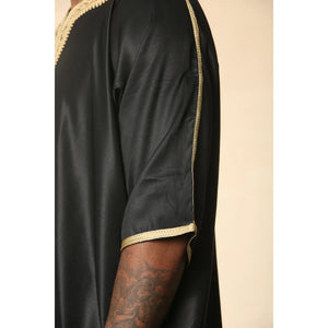 GG008 - Men's Moroccan Thobe Short Sleeve Gandoura - Black Gold - Thobez - 5