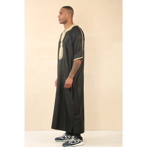 GG008 - Men's Moroccan Thobe Short Sleeve Gandoura - Black Gold - Thobez - 6